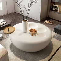 Table basse ronde en fibre de verre, style moderne minimaliste de luxe, couleur crème naturelle, meubles de salon