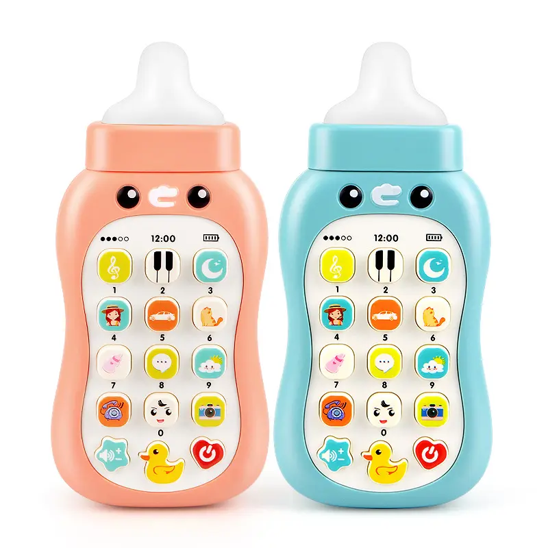 Erken eğitim bebek emzik simülasyon şişe organik diş kaşıyıcı silikon iki dilli müzik cep telefonu bebek oyuncakları çocuklar için
