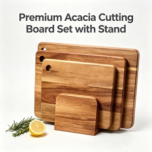 Ensemble de 3 planches à découper en bois d'acacia avec support de rangement, ensemble de planches à fromage et à charcuterie - Product Image 2