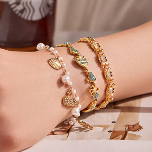 Fashion Sea Animal <b>Crab</b> Charm Bracelet Sparkling Zircon <b>Decor</b> DIY Custom Pendant Waterproof Stainless Steel Gold Plated Bracelet - Product Image 3