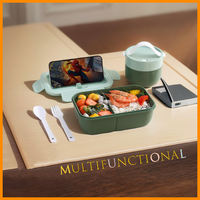 Lonchera Bento de Plástico Apta para Microondas, de Grado Alimenticio, Resistente a Fugas, para Niños
