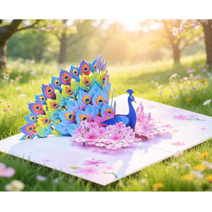 Tarjeta de Felicitación 3D Pop-up de <span class=keywords><strong>Cumpleaños</strong></span>, Hecha a Mano, Nuevo Diseño, Arte de Pavo Real Coleccionable, Papel Multicolor, Artesanía - Product Image 5