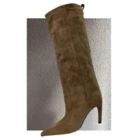 Bottes hautes vintage pour femme, style streetwear hivernal, à bout pointu, talons fins, confortables, punk, couleur unie