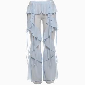 <span class=keywords><strong>Pantaloni</strong></span> Larghi Beige Autunnali, <span class=keywords><strong>Pantaloni</strong></span> <span class=keywords><strong>Leggeri</strong></span> Tinta Unita, Stile Retrò con Design a Vita Alta, <span class=keywords><strong>Pantaloni</strong></span> da <span class=keywords><strong>Donna</strong></span> con Volant - Product Image 6