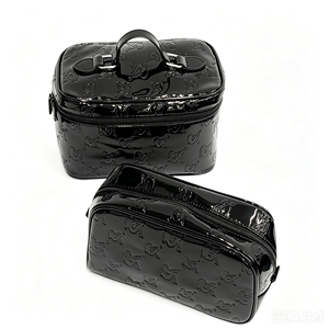 Pochette cosmétique en cuir PU brillant, trousse de maquillage imperméable, pochette à cosmétiques, sac de lavage, logo en relief - Product Image 4