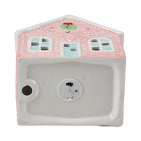 Maison de pain d'épices en céramique rose personnalisée en usine, avec LED, peinte à la main, trou de ventilation creux, style unique, décoration de Noël pour la maison, OEM ODM