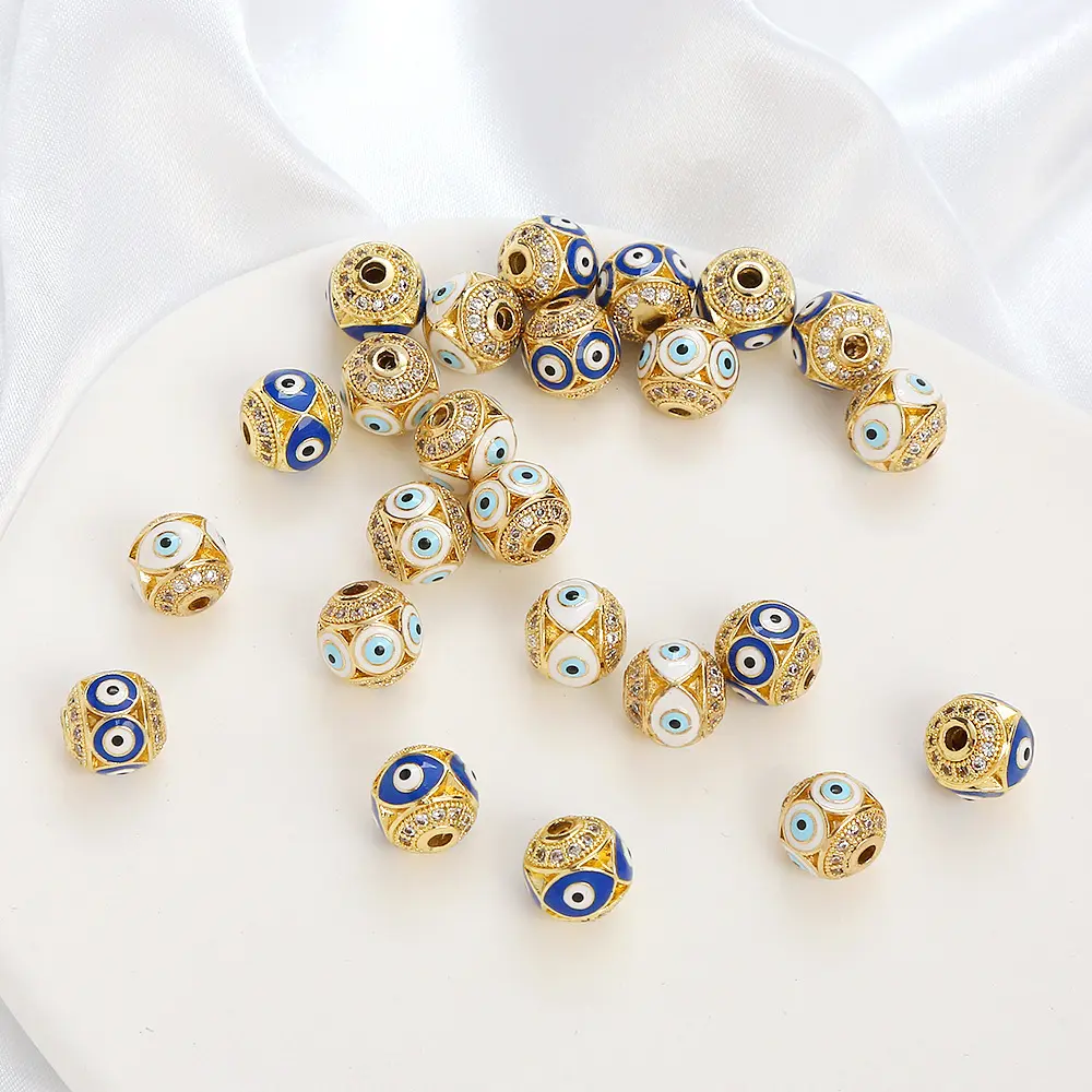 18K Gold Blue Rondelle Spacer Beads Spacer Zircon Enamel Oil Drip Eye Jewelry Spacer Beads