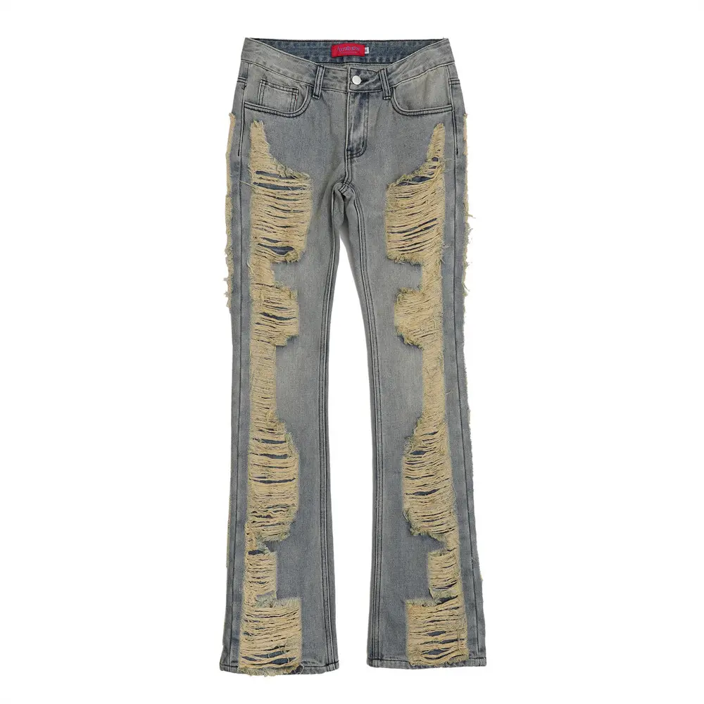 Erkekler için yüksek sokak el-taşlama bıyık Jean pantolon konik erkek tasarımcı kot