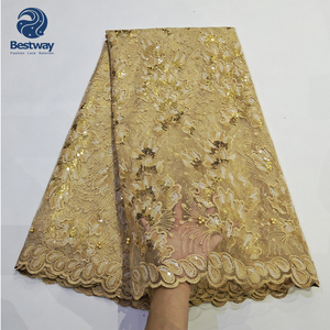 Última tela de encaje francés africano de Color Lila 2020 encaje de tul de secuencia francesa al por mayor - Product Image 3