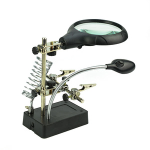 Lente d'Ingrandimento da Tavolo Illuminata MG16129-C con Clip Ausiliaria, 5 LED, Lente in Vetro, 3 in 1 Lente d'Ingrandimento per Saldatura - Product Image 2