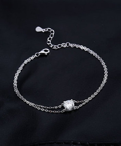 Luxury Dainty Double Chain Round Zircon 925 Sterling <b>Silver</b> Adjustable <b>Bracelet</b> For Elegant Trendy Women Daily Fine Jewelry - Product Image 2