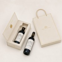 Boîte de présentation horizontale pour vin personnalisée, boîte rigide pour une seule bouteille, blanche ivoire avec cadre doré, fenêtre pour étiquette, emballage