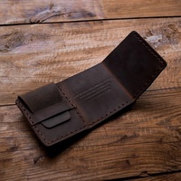 Dompet Pendek Lipat Tiga Kulit Asli Crazy Horse Buatan Tangan Tanpa Merek dari Pabrik Dompet Guangzhou untuk Pria
