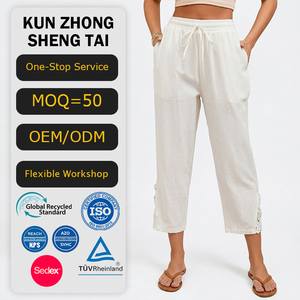 Pantalones Casuales de Talla Grande para <span class=keywords><strong>Mujer</strong></span>, Hechos a Medida, Pantalones Harem Ligeros de Algodón con Cordón Elástico, Plazo de Entrega de 15 Días - Product Image 1