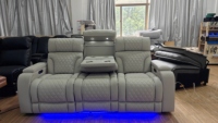 Moderno Conjunto de Sofás Reclinables Eléctricos de 3 Plazas en Cuero Genuino para Sala de Cine VIP