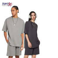 Ensemble T-shirt et short pour homme, été, tricoté, polyester/coton, coupe ample, tissu rafraîchissant, imprimé, manches courtes, style streetwear