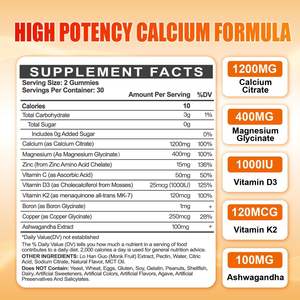 Private Label OEM calcio magnesio zinco gommose integratore per la salute personalizza sapore arancione 1200mg CA caramelle gommose - Product Image 2