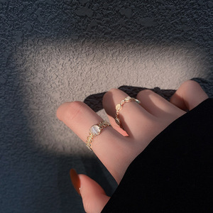 Ins tide-Anillo de perlas de alta sensibilidad para mujer, conjunto femenino de perlas con personalidad, estilo retro - Product Image 4