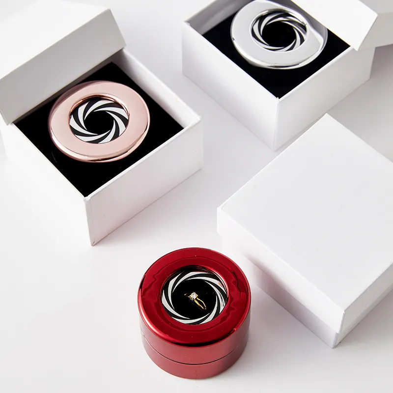 Caja de embalaje de joyería con anillo de cierre magnético al por mayor con caja de joyería con anillo giratorio de aleación de aluminio