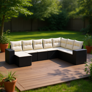 Conjunto de Sofá de Jardín Negro con Cojines Crema, Muebles de Patio, Asientos Seccionales para Exteriores con Almacenamiento - Product Image 2