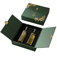 Boîte en carton rigide à double porte avec logo personnalisé imprimé, aimantée, avec insert en mousse pour l'emballage de bouteilles d'huile d'olive de qualité alimentaire, vente en gros