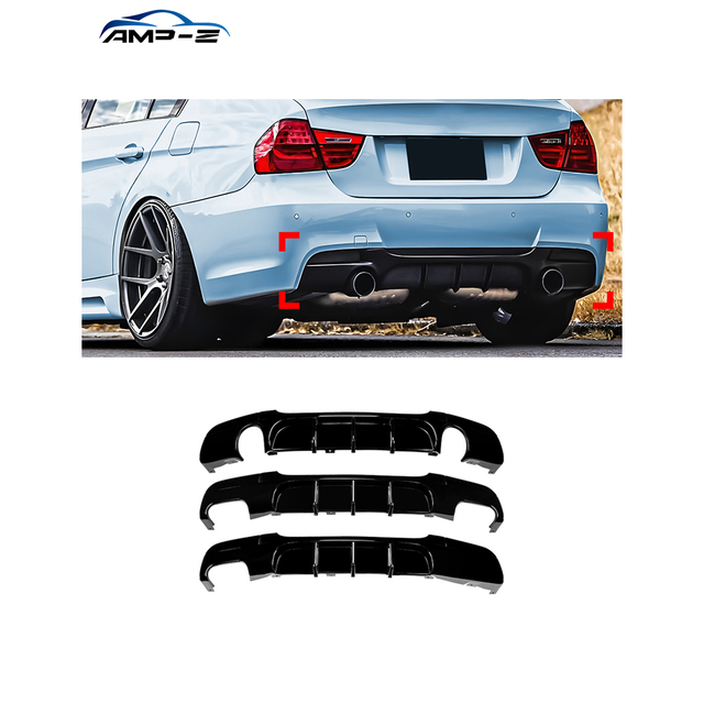 AMP-Z E90 E91 Gloss Black Plastic Material Rear Diffuser Splitter Auto Body Kits for BMW 3 Series E90 E91 M Sport 2005-2012
