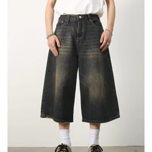 <span class=keywords><strong>Short</strong></span> en <span class=keywords><strong>jean</strong></span> vintage de haute qualité pour <span class=keywords><strong>homme</strong></span>, <span class=keywords><strong>jean</strong></span> baggy à jambes larges, motif uni, style décontracté, anti-rides et écologique - Product Image 3