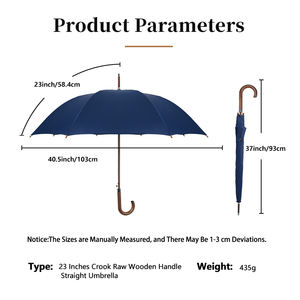 Parapluie droit automatique de luxe en bois avec poignée incurvée, en tissu pongé imperméable, personnalisable avec logo pour entreprises, vente en gros - Product Image 2