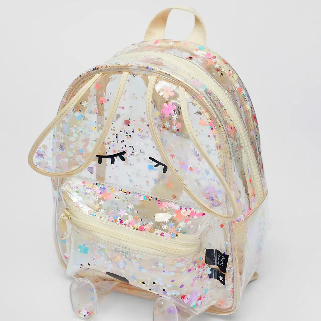 New Kids School Bags Sequins Glittering Bunny Transparent Small Bag Cute Girls Clear School Backpack For Children