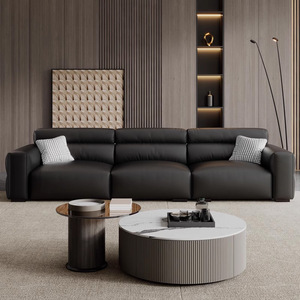 Little Black Bull Genuine Leather Sofa, Modern Down-filled Black Leather Couch for Small Living Room - Product Image 1