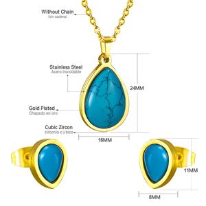 ชุดเครื่องประดับดูไบ ทองคำแท้ 18k ดีไซน์หรูหรา รูปทรงหยดน้ำ ประดับด้วยหินบลูไพน์ สแตนเลสสตีล ชุดเครื่องประดับสำหรับสุภาพสตรี - Product Image 5