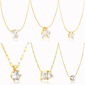 Collar de Moda con Colgante de Acero Inoxidable y Zirconia, Cadena para Clavícula, Joyería de Fiesta con Diseños Geométricos: Estrella, Redondo, Ovalado y Cuadrado Biselado - Product Image 1