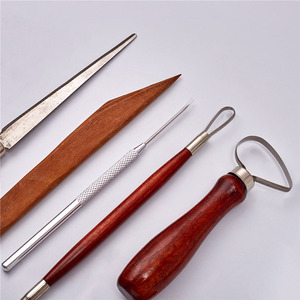LISI 9 pièces Outils de modelage en céramique et poterie en bois teinté rouge pour sculpter, façonner, couper et tailler - Product Image 4