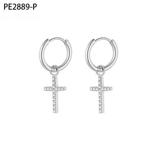 Pendientes de aro Amy Amy Fashion con colgante de cruz de circón chapado en plata para mujer, regalo de joyería religiosa PE2889 - Product Image 1