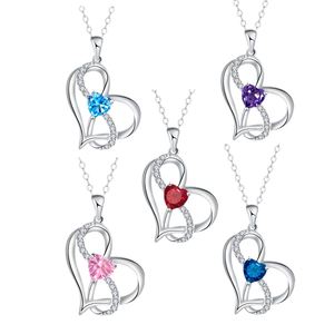 Collares de Plata con Símbolo de Infinito, Regalo para Mujer, Joyería de Moda, Collar con Zirconia Cúbica Corte Princesa en Forma de Corazón, Cadena para Clavícula - Product Image 1
