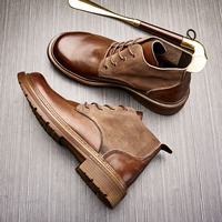 Bottes courtes pour hommes en cuir véritable, style britannique, basses, pour moto, travail, extérieur, automne-hiver, avec semelle en caoutchouc