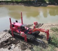 Mini drague amphibie à bras longue portée avec moteur diesel, pompe et boîte de vitesses pour le dragage fluvial