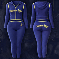 Ensemble 2 pièces Y2K pour femme avec logo personnalisé, veste courte à capuche avec passepoil contrastant et pantalon de jogging taille haute moulant, style streetwear décontracté