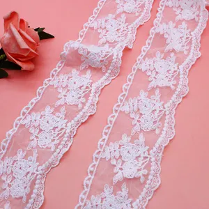 High-quality Gorgeous Eco-friendly Cotton Embroidery Flower Lace Trims Malla Bordada Embroidery Lace