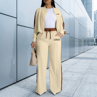 Ensemble de survêtement 2 pièces color block pour femme grande taille, veste courte zippée à col baseball et pantalon large à cordon de serrage, tenue d'automne
