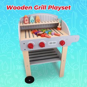 Happy Earth-Juego de parrilla de madera Juego de barbacoa Juego de cocina Juego de rol Cocina Juguetes de aprendizaje para la diversión de la fiesta de picnic - Product Image 2