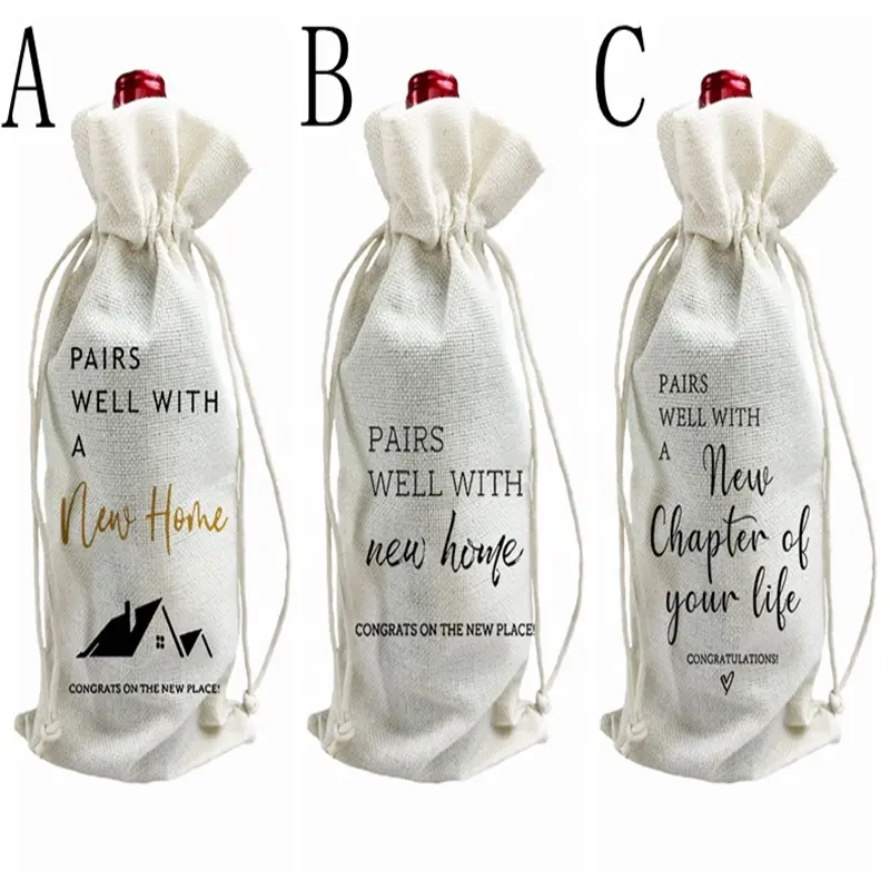 Paris Well With A New Home Burlap Reusable Wine Gift Bags for Housewarming Party Decorations