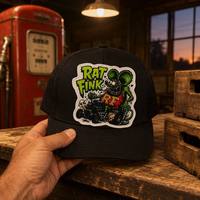Patchs thermocollants personnalisés en polyester découpés à la forme, motif Rétro Rat Rod Biker Art, avec bordure Merrow, pour vestes, casquettes, gilets, OEM