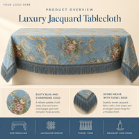 Nappe Jacquard de Luxe Rectangulaire pour Table à Manger, Housse de Table à Pompons Bleu Poussière, Damassé, pour Maison, Banquet, Hôtel, Vente en Gros, OEM, ODM