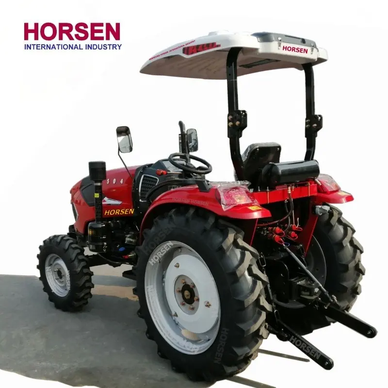 HORSEN 50hp 55hp 4wd 504コンパクトファームトラクター、4 in1ショベルフロントエンドローダーキャノピートラクター、マレーシアトラクター市場向け