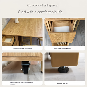 Petite table à manger moderne multifonctionnelle en bois massif, design télescopique pliable et extensible, assemblée pour la <span class=keywords><strong>cuisine</strong></span> - Product Image 2