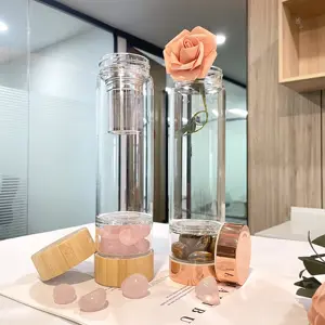 Botella de agua de cristal con filtro, Infusor de té, energía pura, para San Valentín