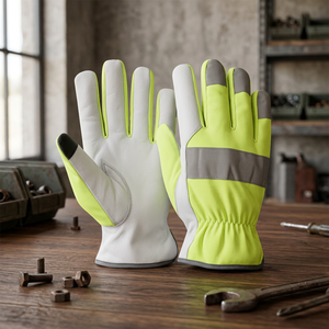 Guantes de Trabajo de Cuero PU de Alta Visibilidad con Puntas Antideslizantes y Muñequera Elástica, Guantes de Uso General para Ensamblaje - Product Image 2