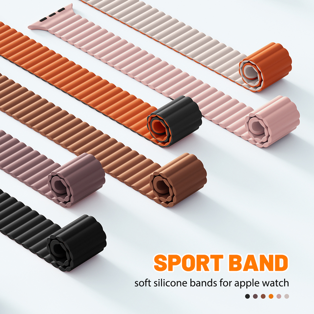 High Elasticity Liquid Silicone Magnetic Band for Apple Watch Series 11 10 Ultra 3 2 SE 3 Skin-friendly Dual Color Strap Bulk