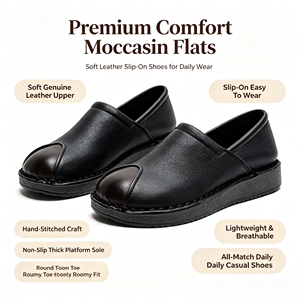 Mocassins plats pour femmes à enfiler, en cuir véritable, bout contrastant, cousus main, <span class=keywords><strong>semelle</strong></span> <span class=keywords><strong>épaisse</strong></span> antidérapante, chaussures décontractées pour la marche et le bureau - Product Image 3